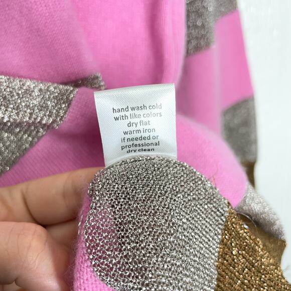 REPLICA LOS ANGELES Candy Stripe Pink and Metallic Cashmere Stripe Sweater $398 - Picture 10 of 11